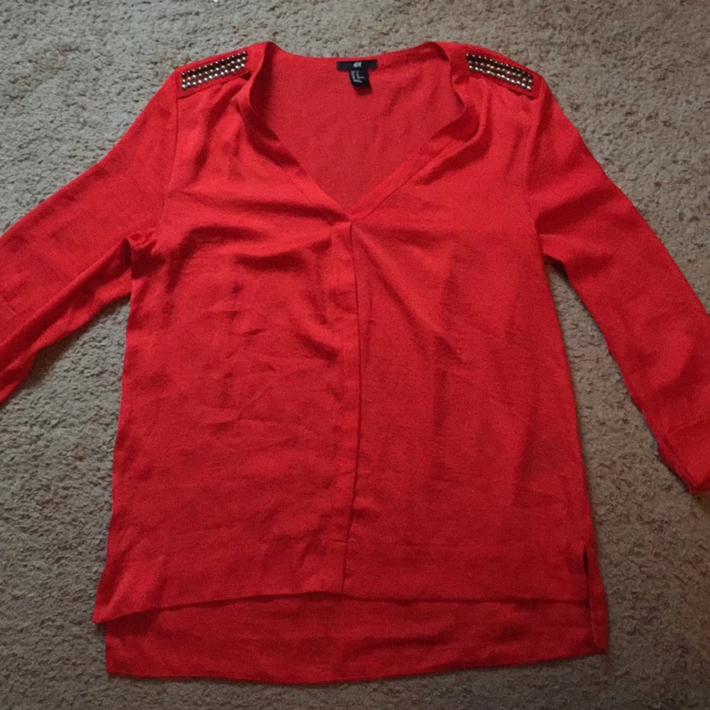 H&M red silk blouse